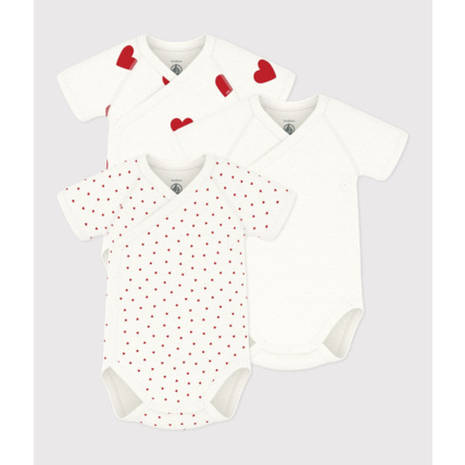 Avis Lot de 3 bodies croisés manches courtes en coton cœurs bébé Petit Bateau 1
