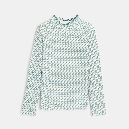 Avis T-shirt côtelé imprimé vert fille OKAIDI 1