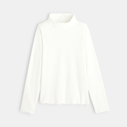 Avis T-shirt col roulé côtelé uni blanc fille OKAIDI 1
