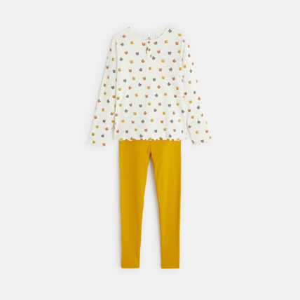 Avis Pyjama 2 pièces en jersey côtelé motifs chats jaune fille OKAIDI 1