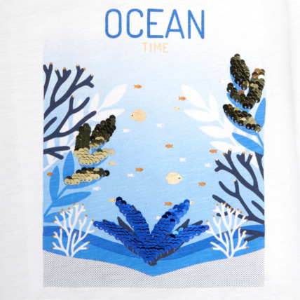 Avis T-shirt sequins magiques palmiers bleu fille OKAIDI 3