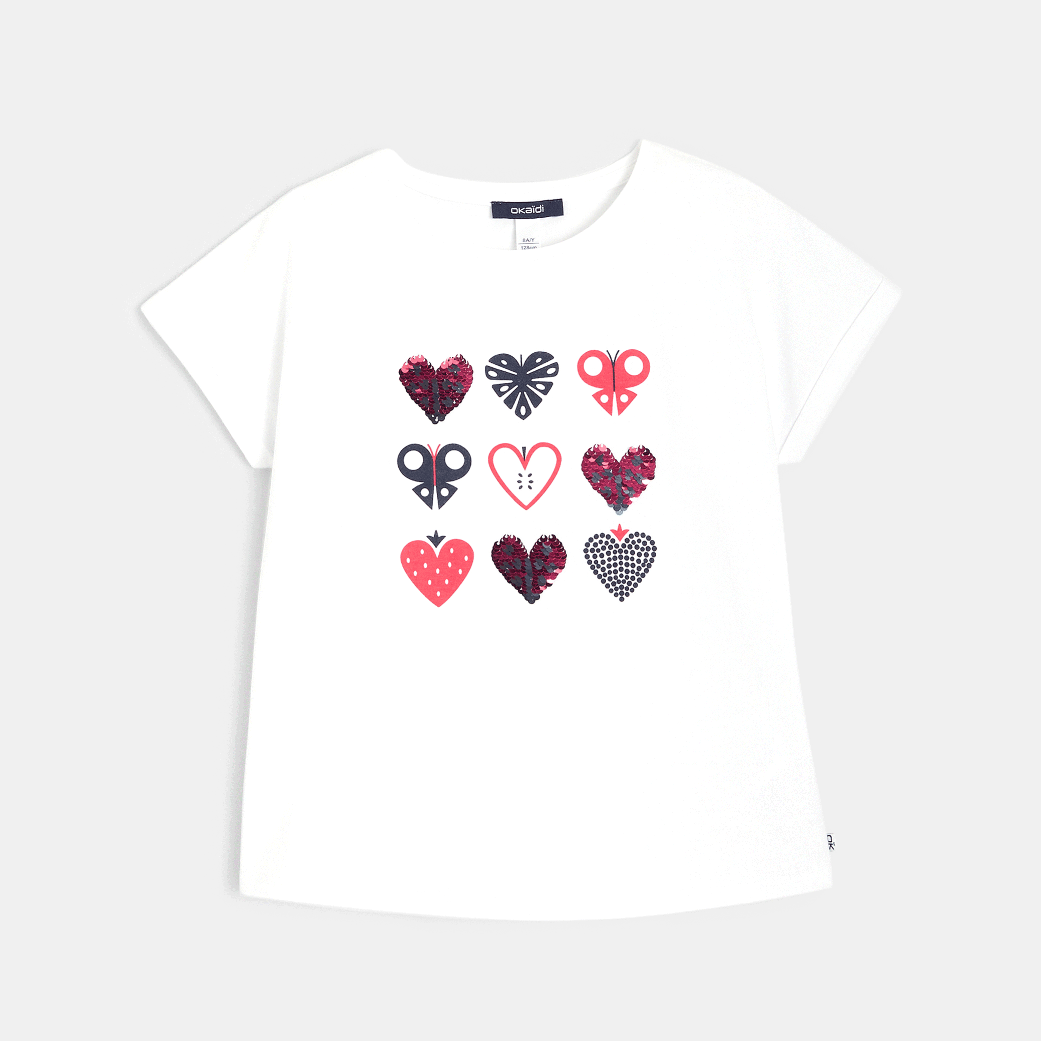 Avis T-shirt à sequins magiques Motif Petits Cœurs rose fille OKAIDI 5