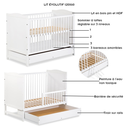 Avis Lit bébé enfant évolutif à barreaux en bois FELIX KLUPS 2