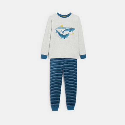 Pyjama 2 pieces en velours theme ocean gris garcon OKAIDI Comparateur Avis Prix