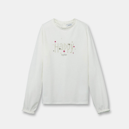 Avis T-shirt volanté à message blanc fille OKAIDI 1
