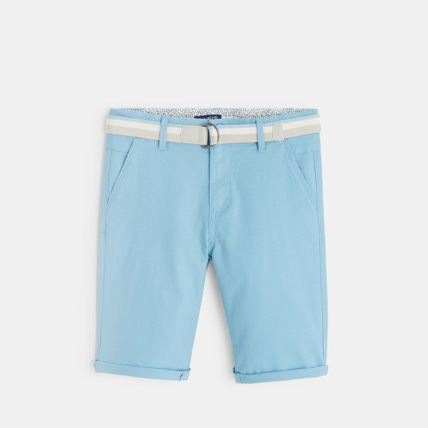 Avis Bermuda slim ceinturé en toile stretch turquoise garçon OKAIDI 1