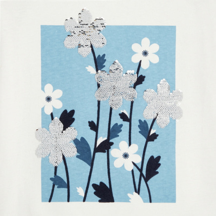 Avis T-shirt manches longues à fleurs et sequins bleu fille OKAIDI 3