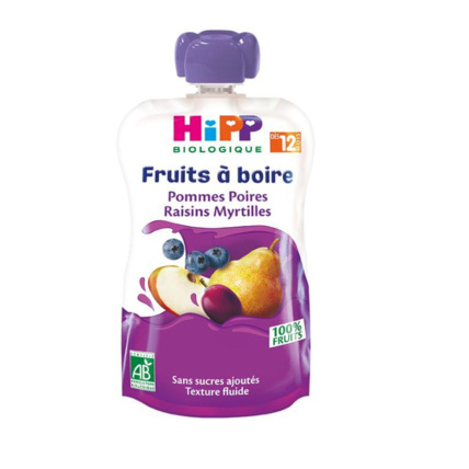 Avis Gourde Pommes Poures Raisins Myrtilles - 1 gourde x 120ml - dès 12 mois HIPP 1