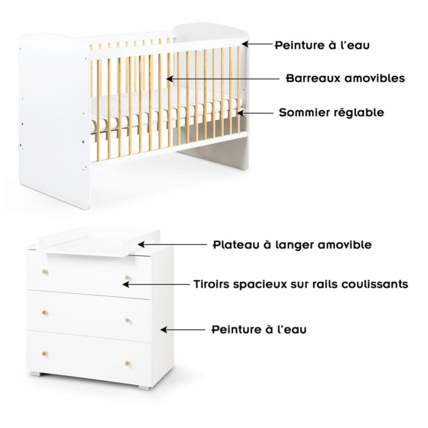 Avis Ensemble lit bébé et commode à langer 3 tiroirs Karolina II Mon Mobilier Design 8