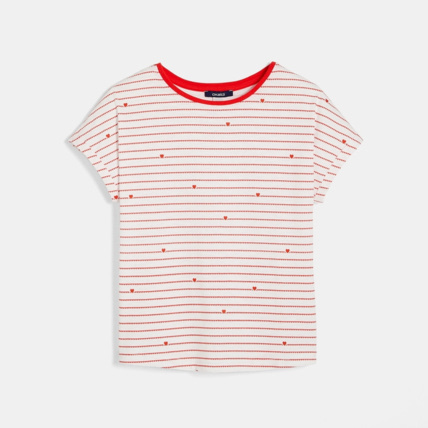 Avis T-shirt rayé petits cœurs rouge fille OKAIDI 1
