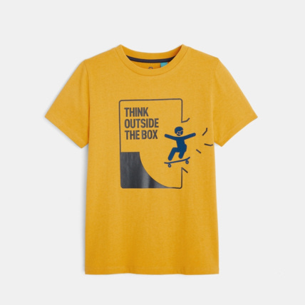 Avis T-shirt à message en coton biologique jaune garçon OKAIDI 1