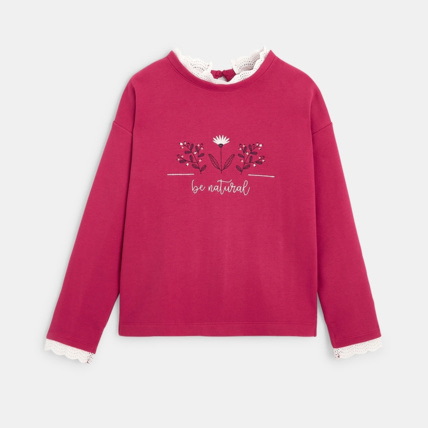 Avis Sweat-shirt à col collerette et motif brodé rose fille OKAIDI 2