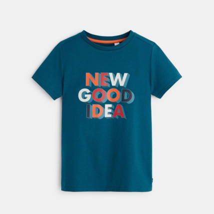 Avis T-shirt manches courtes à message New Good Idea turquoise garçon OKAIDI 1