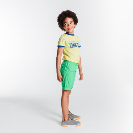 Avis Bermuda slim en toile unie vert garçon OKAIDI 1