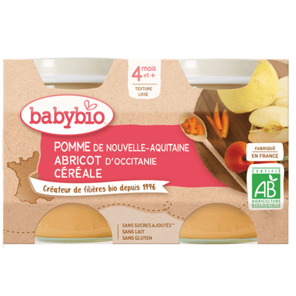 Avis Pots Pommes de Nouvelle-Aquitaine Abricot d'Occitanie Céréale dès 4 mois Babybio 1