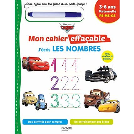 Avis Disney - Cars Mon cahier effaçable - Je compte et j'écris les nombres (4-6 ans) Hachette Éducation 1
