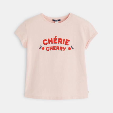 Avis T-shirt manches courtes à message CHERIE CHERRY rose fille OKAIDI 1