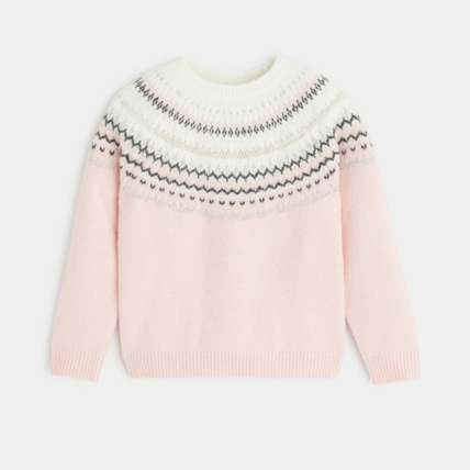 Avis Pull jacquard col rond rose fille OKAIDI 2