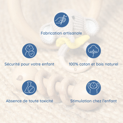 Avis Hochet en coton tricot et bois naturel Sevira Kids 7