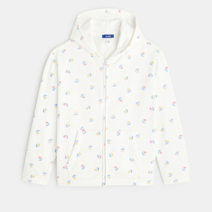 Avis Sweat fleuri zippé à capuche blanc fille OKAIDI 1