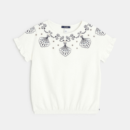 Avis T-shirt brodé à manches courtes blanc fille OKAIDI 1
