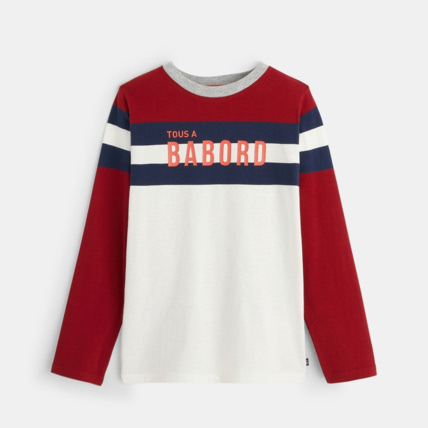 Avis T-shirt à larges rayures "tous à bâbord" blanc garçon OKAIDI 1