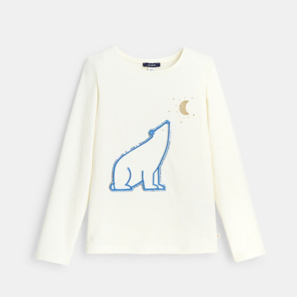 Avis T-shirt coton bio à motif 3D ours polaire blanc fille OKAIDI 1