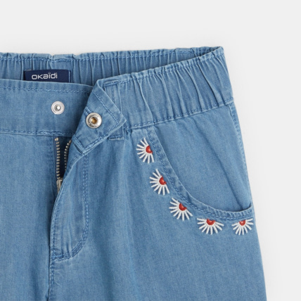 Avis Short en jean broderies fleurs bleu fille OKAIDI 2