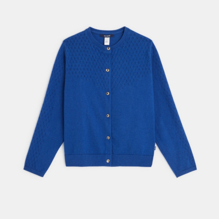 Avis Gilet tricot effet pointelle bleu fille OKAIDI 1