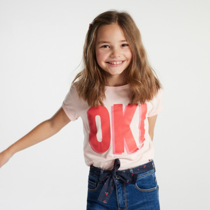 Avis T-shirt à message rose fille OKAIDI 1