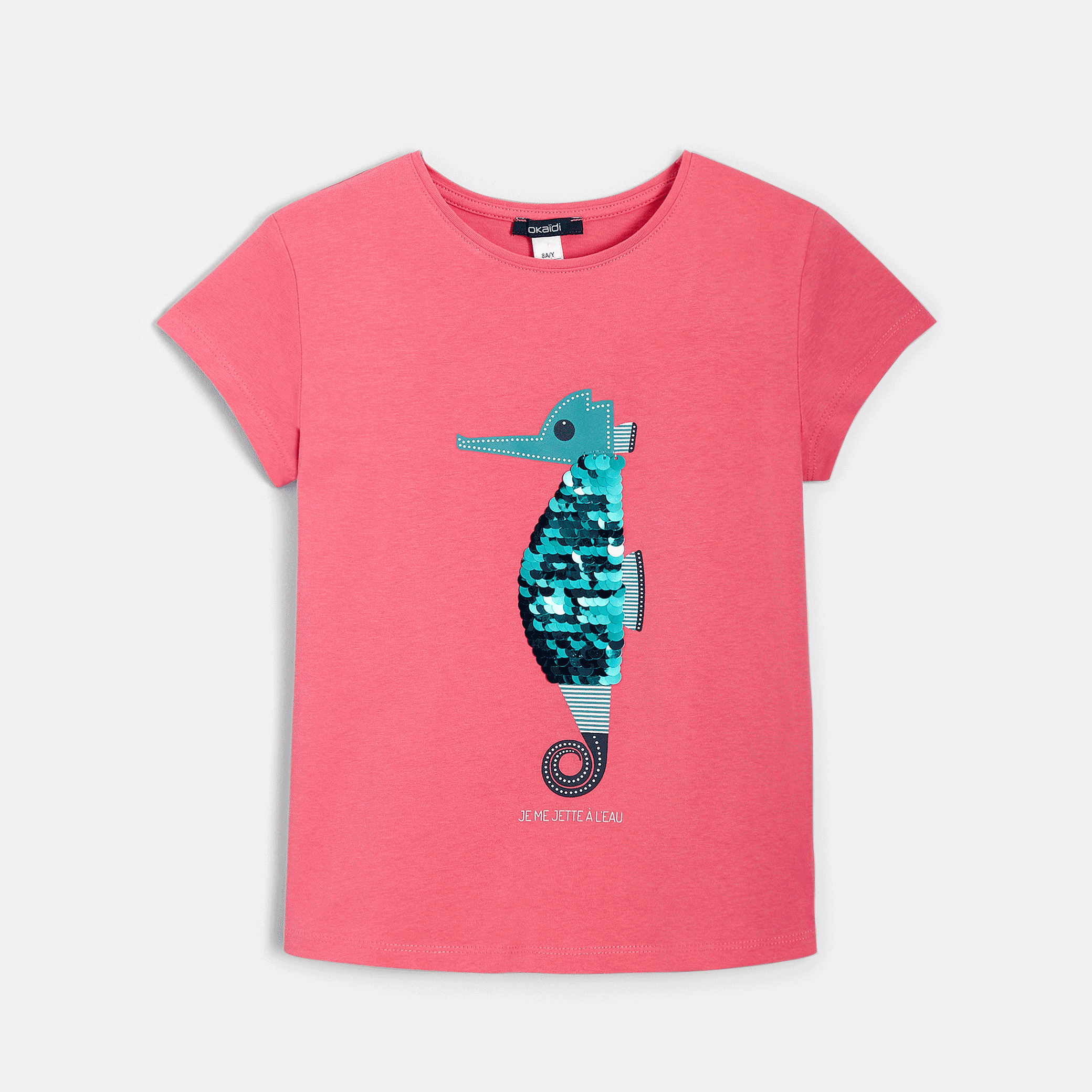 Avis T-shirt à sequins magiques Hippocampe rose fille OKAIDI 5