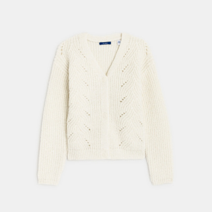 Avis Gilet torsadé col V blanc fille OKAIDI 1