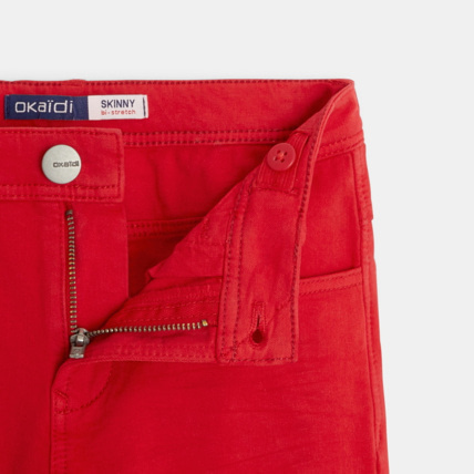 Avis Pantalon skinny en toile bi-stretch rouge garçon OKAIDI 2