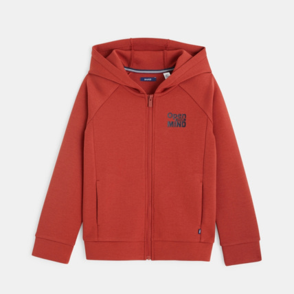 Avis Sweat zippé à capuche "Open your mind" rouge garçon OKAIDI 1