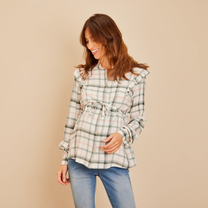 Avis Chemise manches longues à carreaux et ceinturée pour femme Prémaman 1