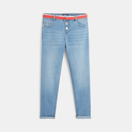 Avis Jean mom 5 poches et double ceinture bleu fille OKAIDI 1