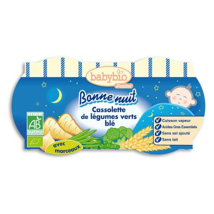 Avis Bio bonne nuit cassolette de légumes verts et blé 200 g dès 12 mois Babybio 1