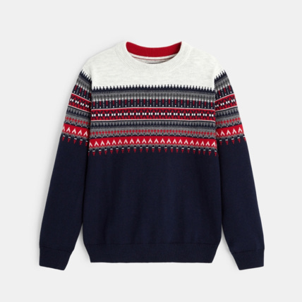 Avis Pull col rond jacquard scandinave bleu garçon OKAIDI 1