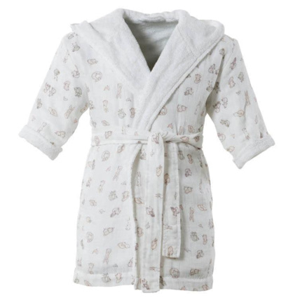 Avis Peignoir enfant en mousseline de coton biologique imprimé animaux Imagine CARRE BLANC 1
