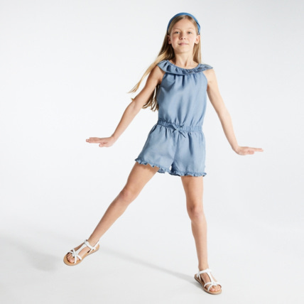 Combi short en jean tencel bleu fille OKAIDI Comparateur Avis Prix