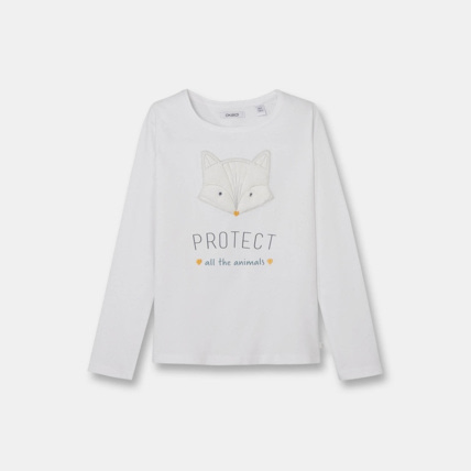Avis T-shirt à motif fourrure blanc fille OKAIDI 1