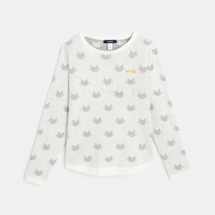 Avis Pull en maille à motifs chats blanc fille OKAIDI 1