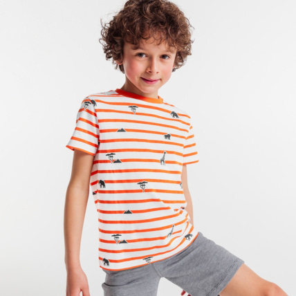 Avis Pyjama d'été rayé et imprimé orange garçon OKAIDI 1