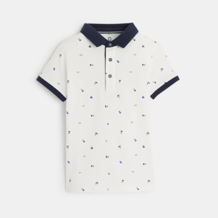 Avis Polo manches courtes imprimé blanc garçon OKAIDI 1