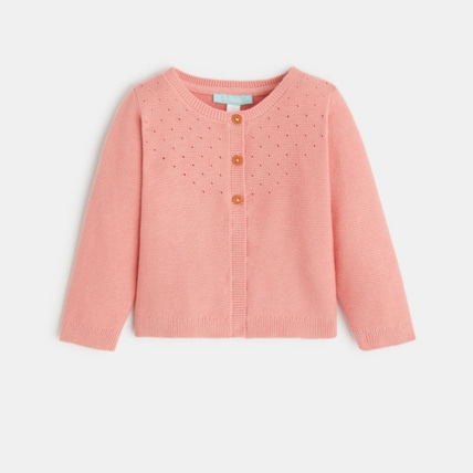 Avis Gilet maille tricot effet pointelle rose OBAÏBI 1