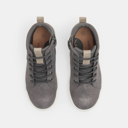 Avis Baskets mid croûte de cuir paillettes grises fille OKAIDI 2