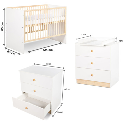 Avis Ensemble commode à langer + lit bébé à barreaux WILLY Mon Mobilier Design 4