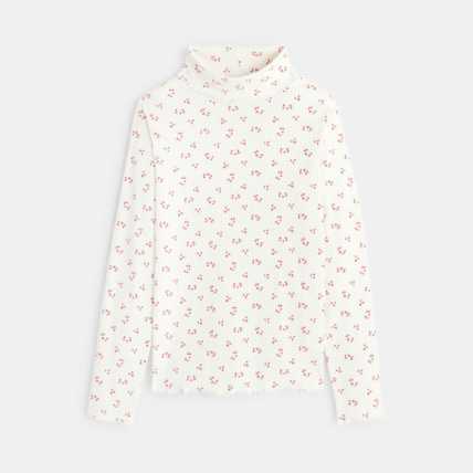 Avis T-shirt col roulé côtelé imprimé rose fille OKAIDI 2