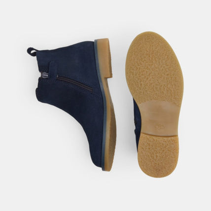 Avis Boots chelsea croûte de cuir festonnées bleues fille OKAIDI 3