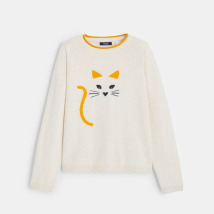 Avis Pull jacquard motif chat beige fille OKAIDI 1